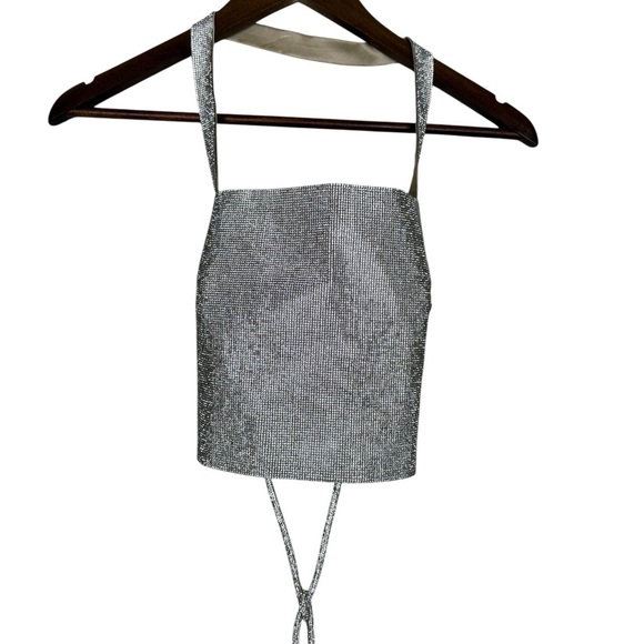 Nue Estelle Top Silver Sequin Halter Top Sz Large - Picture 2 of 10